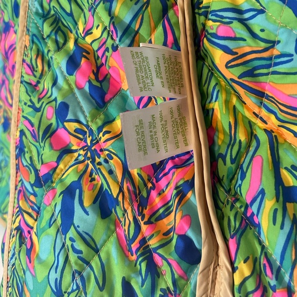 Lily Pulitzer Quilted Vest Small Tan Button Up Zipper Multiple Pockets - Picture 4 of 16